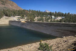 Old fashioned wooden dam at Saddlebag Lake