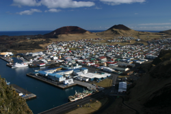 Heimaey, Eldfell and Helgafell, from Klíf