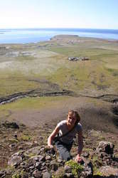 Tanja walking up the west end of Esja
