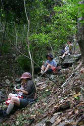 A steep place for morning tea.  Hillary, Erin, Mum, David