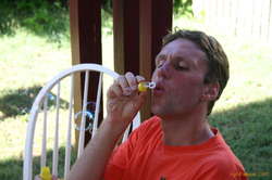 Karl blowing bubbles