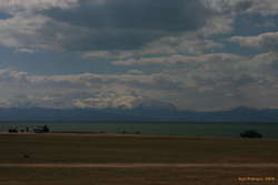 Big snowy mountains over Lake Beyşehir