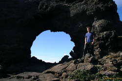 Karl and an arch at Dimmuborgir