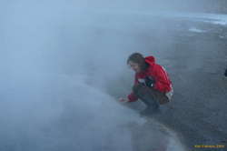 Dr Gonstarova takes Geysir's temperature