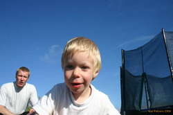 Daniel chases the camera while Hafthor watches