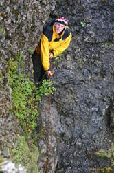 Karl pulling bags up on the chain