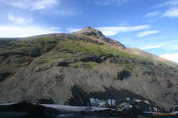 The way out. Up the screen on the left, and along the hillside above the ice