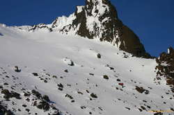 Aadne in his ski boots is the only one capable of getting his skis back