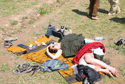 Lounging around in dark glasses