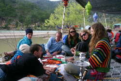 Matt, Paula, Tilda, Phil, Morgana, Jesse, Nerida at the tea tent