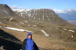 Fabio walking up Esja