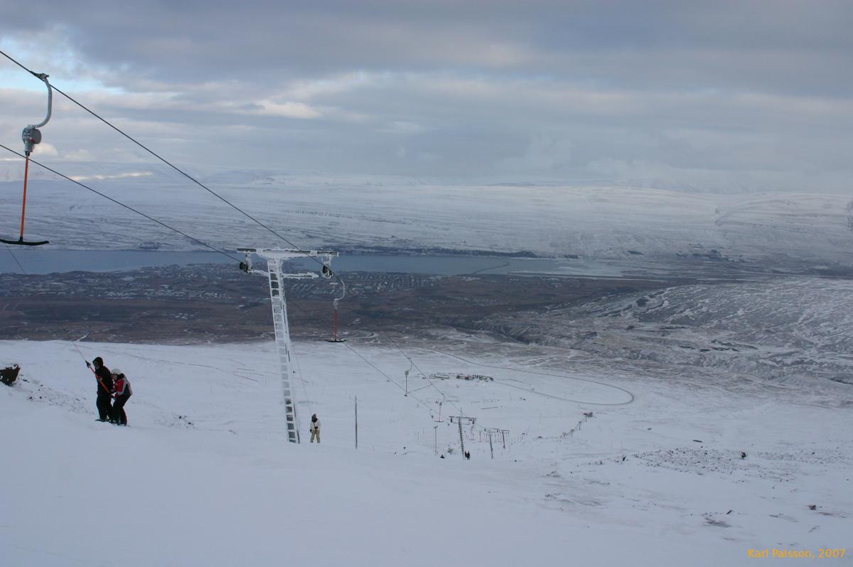 Looking down from the top of Hliðarfjall