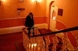 Olstar descending our fancy fire escape stairs at the Thistle Hotel in london