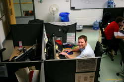 James, he's never hard at work, he works in IT