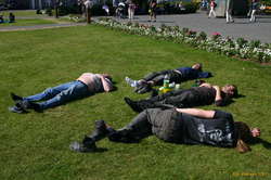 Working boys relaxing