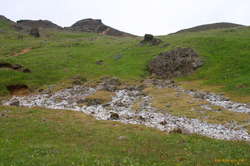 Changing flows left these encrusted rocks behind