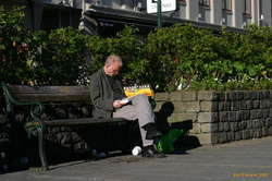 Inspecting his newly purchased supplies