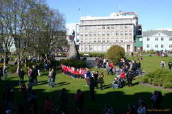 School groups in straight lines