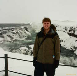 Karl at Gullfoss in the snow