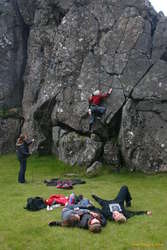 Tinna climbing with Eva on Góð