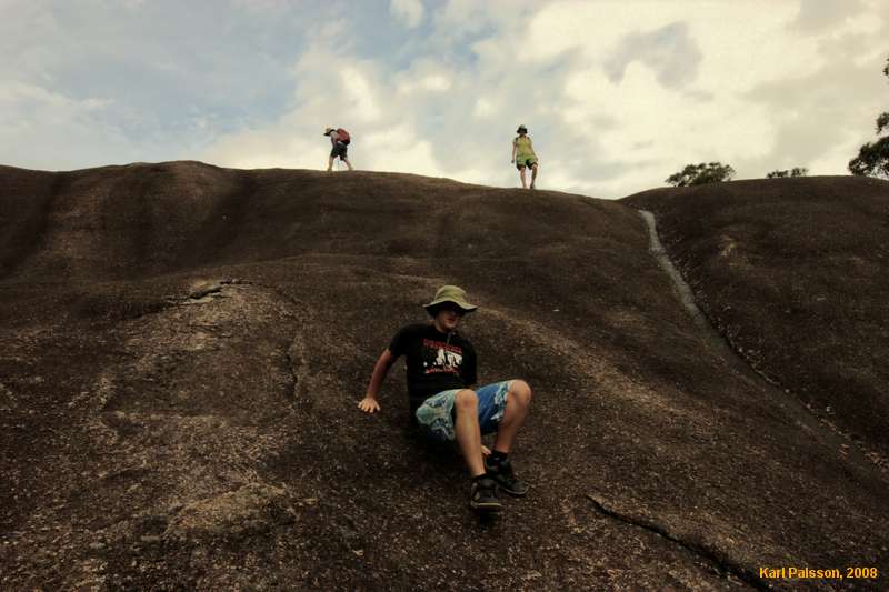 Matthew descending South Bald Rock, Mum and Helen behind