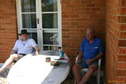 Tóti and Pabbi out on the patio