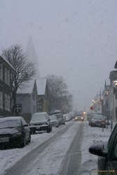 Hallgrímskirkja sneaking around in the snow