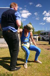 Lee clambers back up after being shown the floor