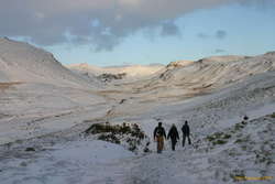 Logi, Iveta and Jonas walking up to Reykjadalur