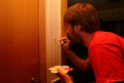 Karl decorating the door side