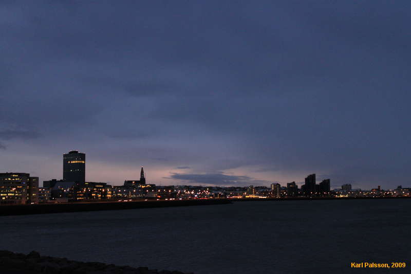 Dusk falling over Reykjavík