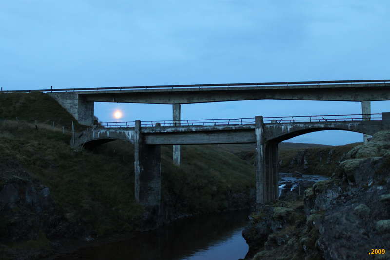 Old bridge, new bridge, moon