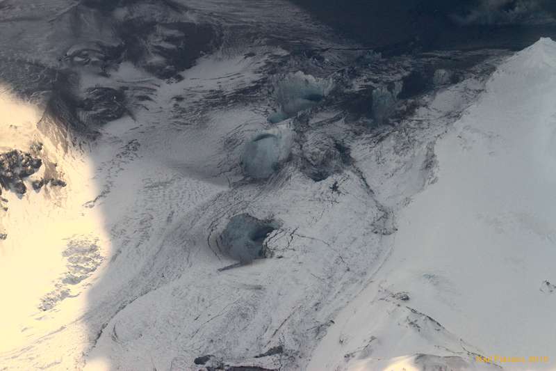 Melted out channels in the top of the glacier