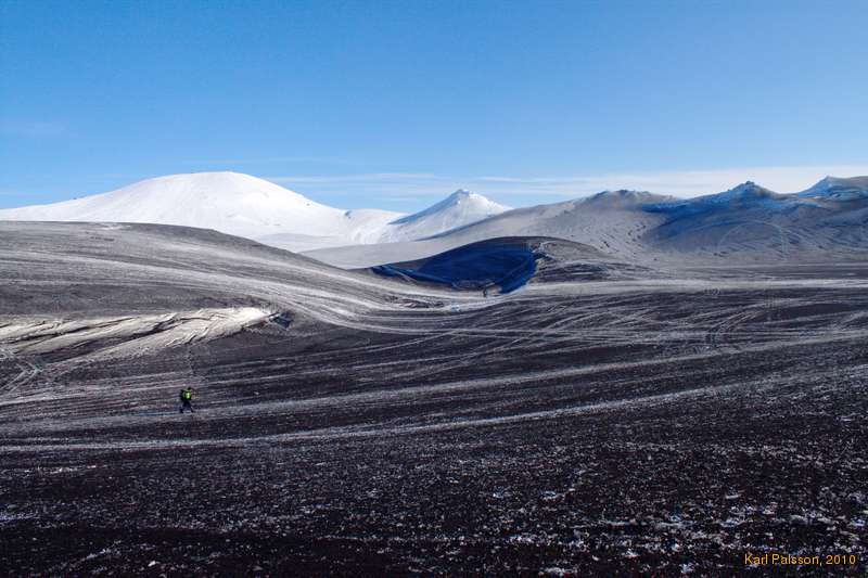 Vaidas strolling across the ashy snow