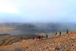 Dropping below the fog again, Meðalfellsvatn behind