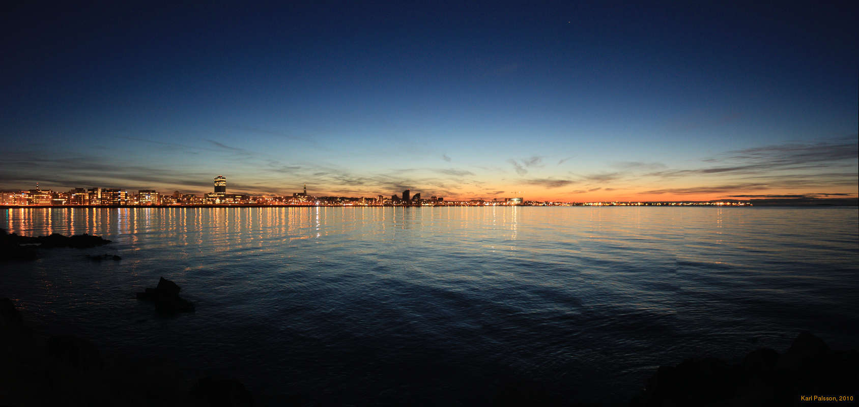 Reykjavik at sunset, from Laugarnes