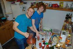 My gleeful kitchen slaves