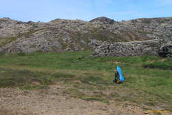 A blow up boat, just what everyone needs in a lava field