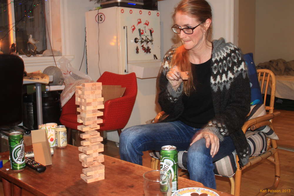 Kolly playing jenga