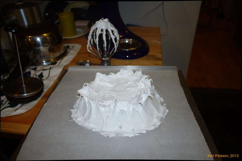 Pavlova about to go into the oven