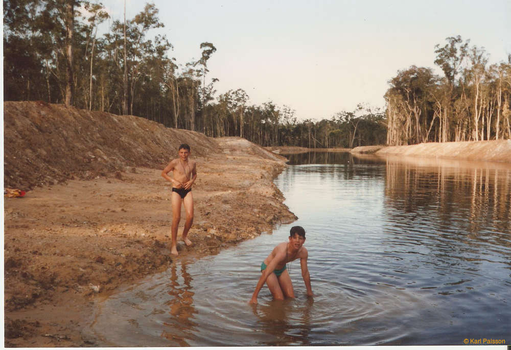 Zane and Brad swimming at the farm dam