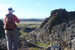 Mum looking down the lava channel
