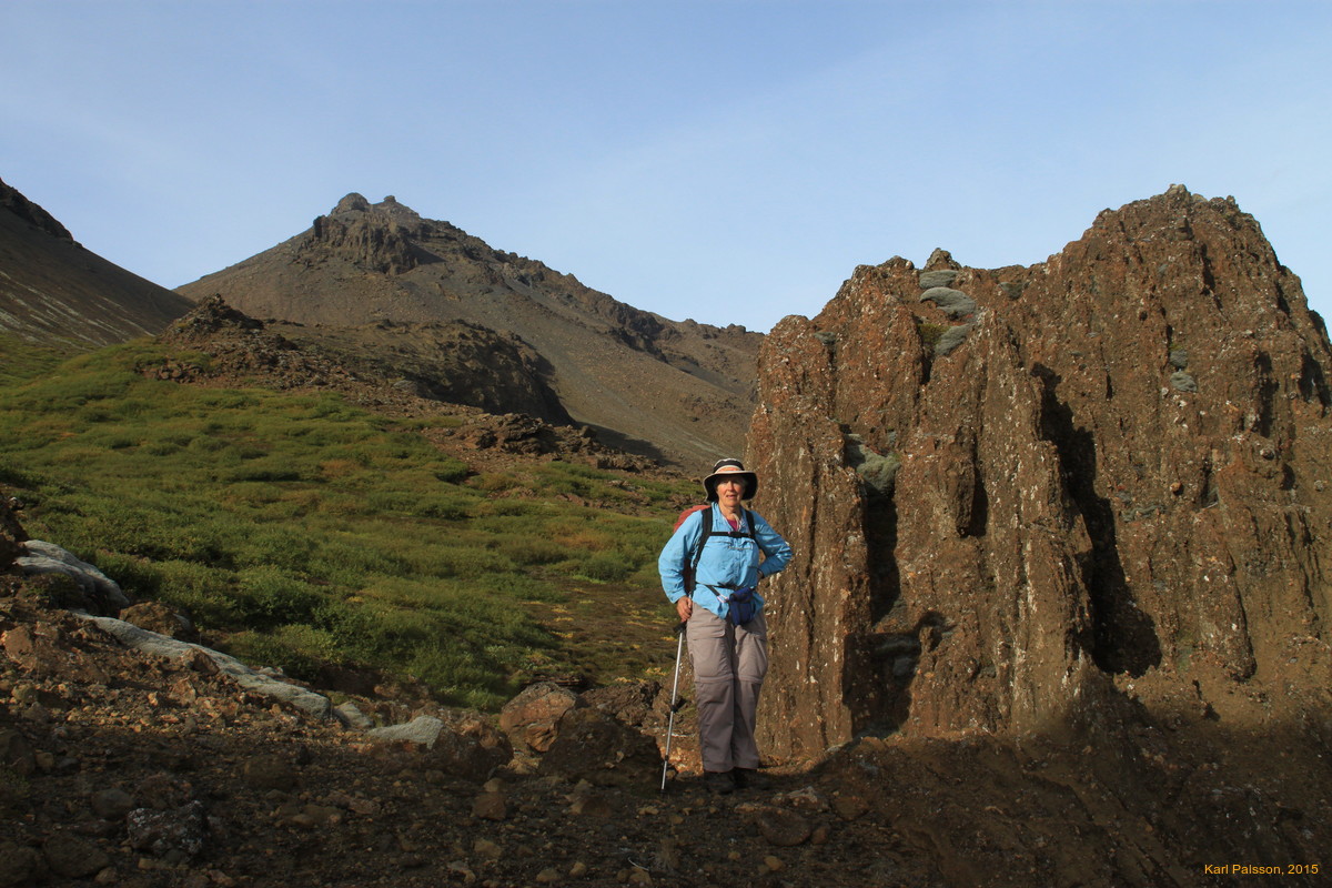 Mum on the path.  (Flosaskarð up and left behind us)