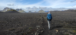 James under the big blue sky, south towards Stórkonufell and Hattfell