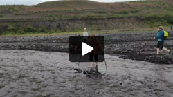 Kata and Ásta crossing an easy part of Þröngá
